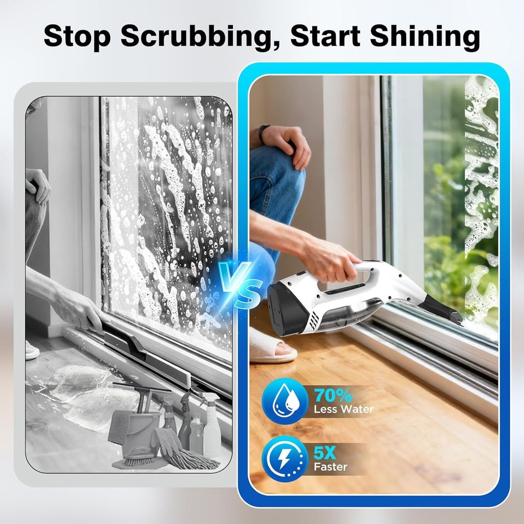 2026 New Upgrade Window Vacuum Squeegee Cordless, 2000Pa Electric Window Cleaner Tool with 2200mAh &