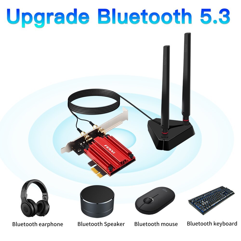FENVI WiFi Adapter WiFi 6E AX210 5374Mbps Tri Band 2.4G/5G/6Ghz Blue-tooth 5.3 802.11AX Game Red