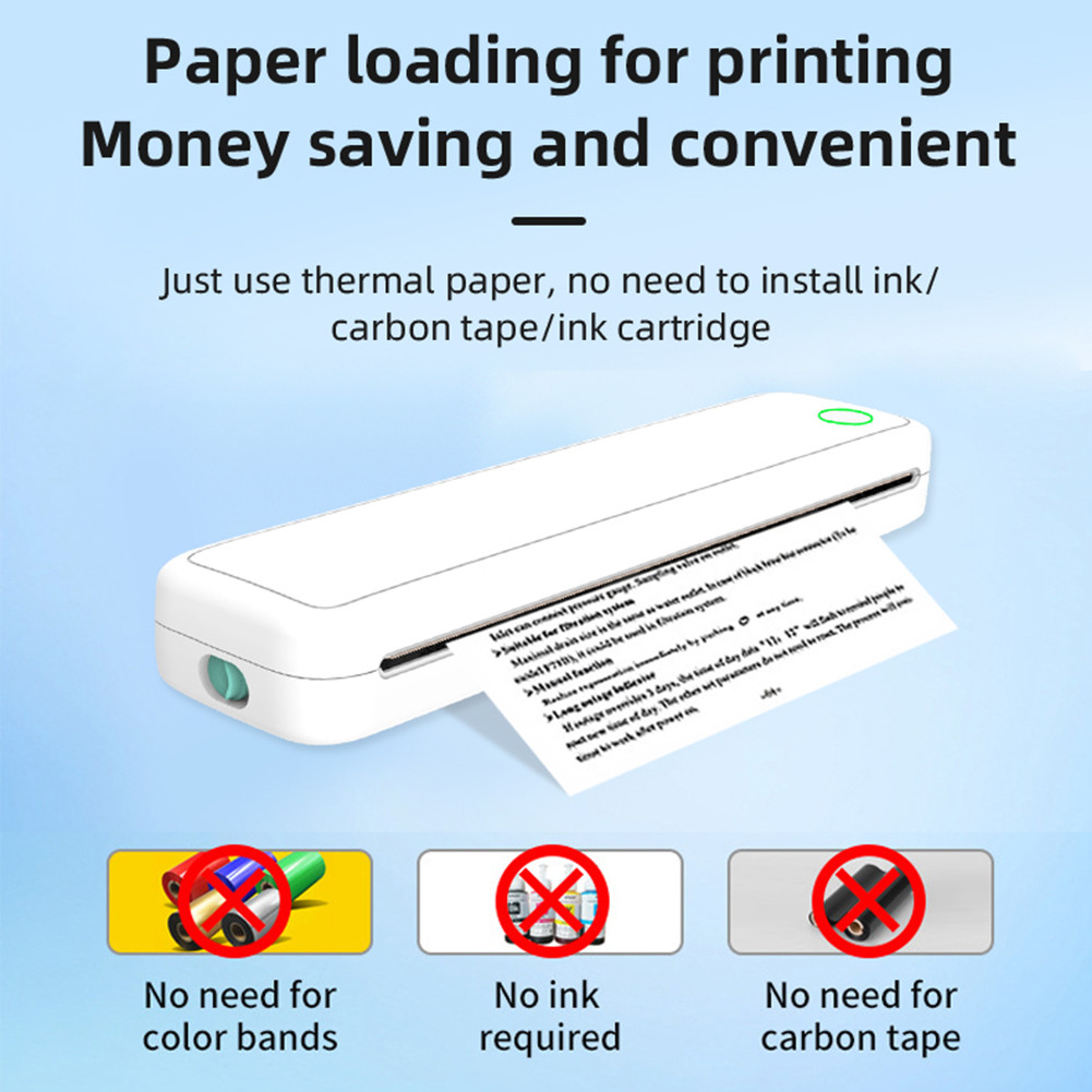 A4 Portable Thermal Printer Inkless BT Wireless Portable Printer with Printing Paper Min Portable A4