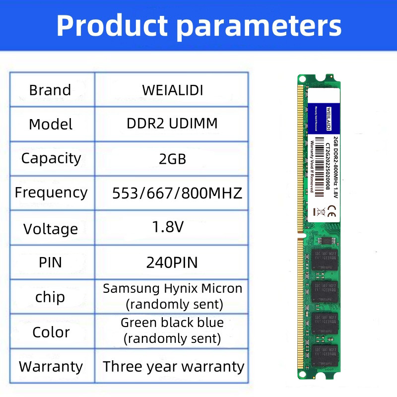 4PCS DDR2 2GB Desktop Memory Ram 533 667 800MHZ PC2-5300 6400 240PIN CL5 DIMM 1.8V NON-ECC