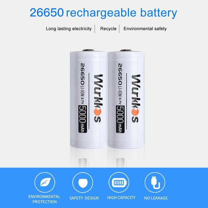 WURKKOS BATERAI 26650 5000mAh 15A 3.7 VOLT SENTER LED