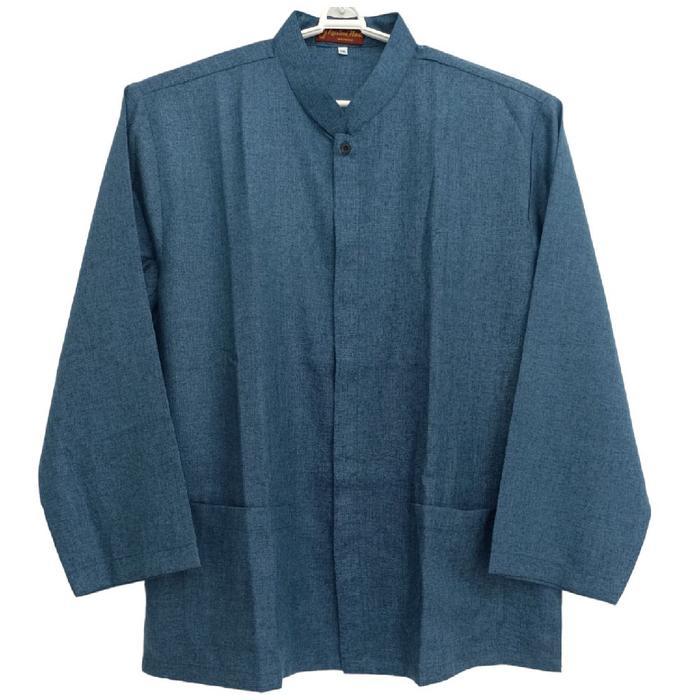 Koko Pria Lengan Panjang Jumbo Size Bahan Katun Tuton Warna Biru Tosca