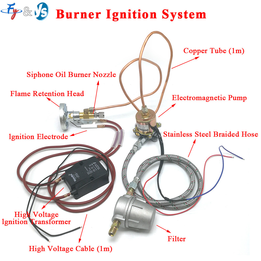 Waste Oil, Heavy Oil,Diesel, Burner System with High Voltage Ignition Ceramic Igniter, Flame