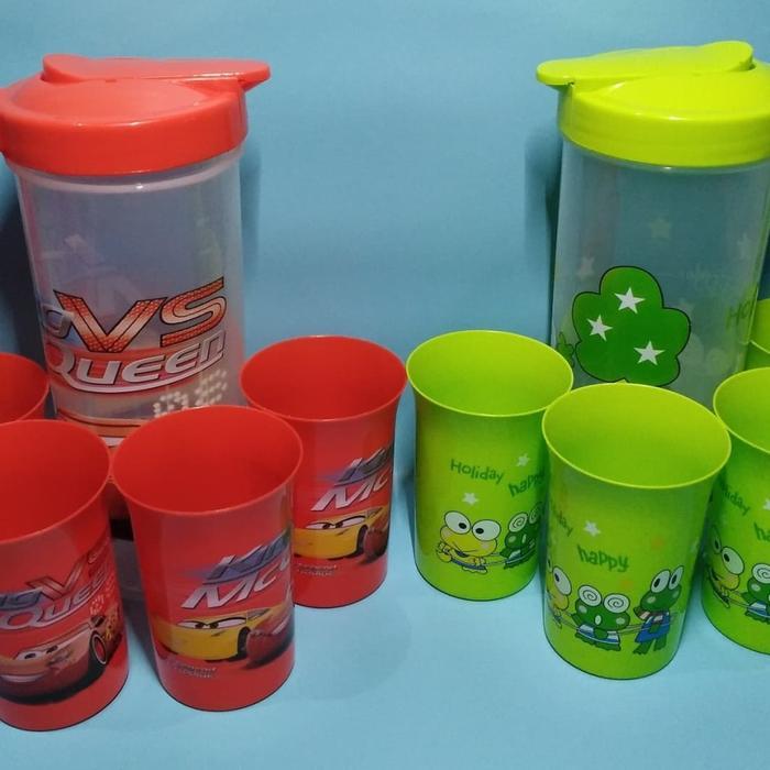Teko Set Beranak Plastik Termos Unik-Lucu,Teko Set + 4 Gelas