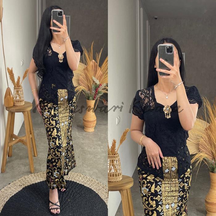 DISKON Kebaya Bali Set/Kebaya Bali Lilit Hitam Rok Duyung READY STOCK
