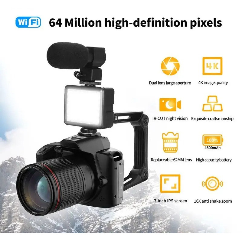 Newest D5 Digital Camera Features A 64-Megapixel High-Definition Wi-Fi 4k Dual-Camera Night Vision