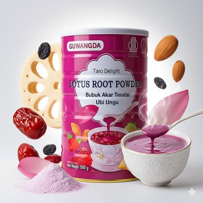 "New" GUWANGDA Oufen Lotus Root Powder Bubuk Akar Teratai Ubi Ungu Almond 500g Minuman Manis Kurma