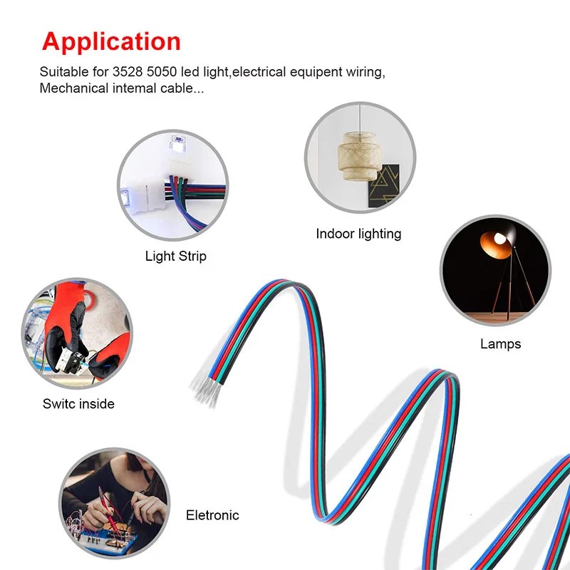 2/3/4-pin 22AWG 20AWG RGB extension cable with reel (10m or 30)Suitable for 5050/3528 LED strips