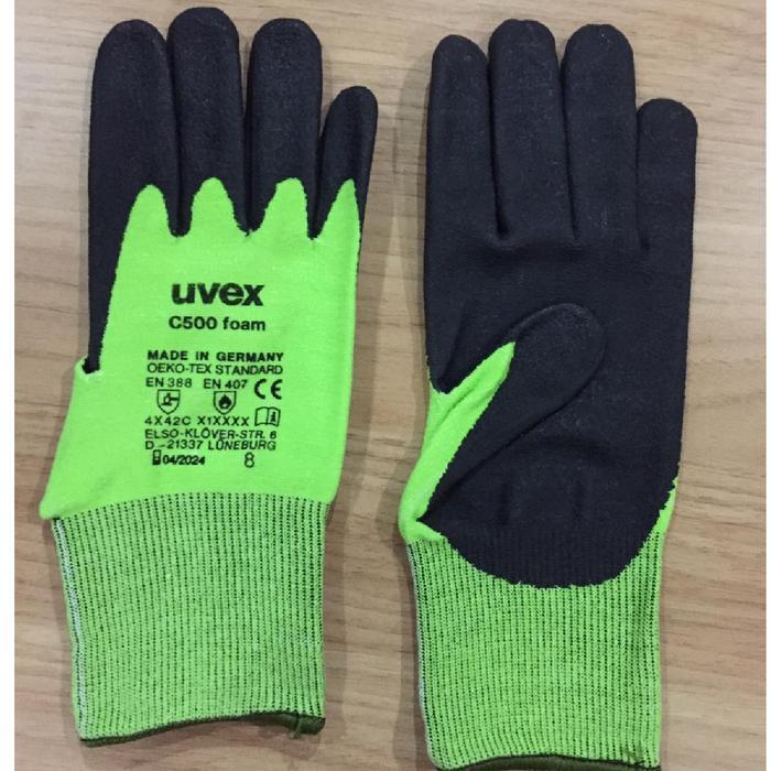 Uvex C500 Foam 6049408 , Safety Gloves, Size 8&9, Black-Green Colour