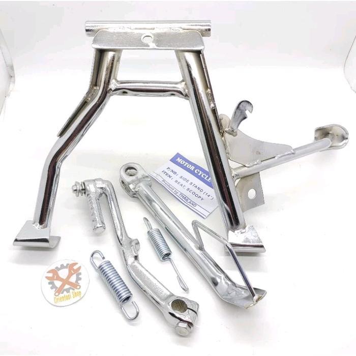 Paket Standar Tengah + Standar Samping+ Selahan Chrome Motor Beat karbu ,Vario karbu, Scoopy karbu ,