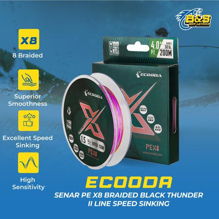 Ecooda Senar PE X8 / 8 Braided Black Thunder II Boat Fishing Line Speed Sinking Kuat SP162