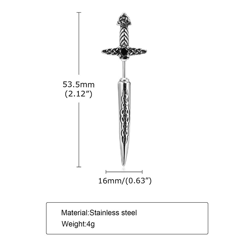 Punk Sword Stud Men's Earrings Hoop For Men Male Stainless Steel Waterproof Gothic Ear Piercing Free