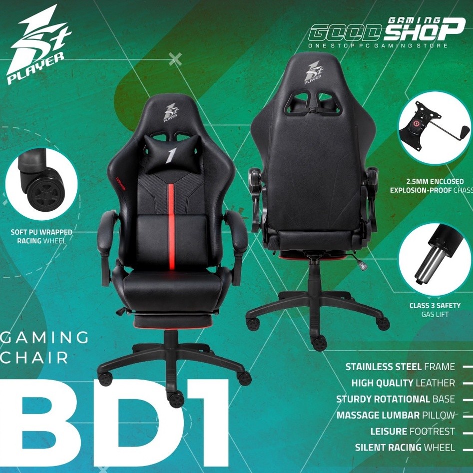 1STPLAYER BD1 HQ LEATHER Arm&footrest - LUMBAR MASSAGE - GAMING CHAIR
