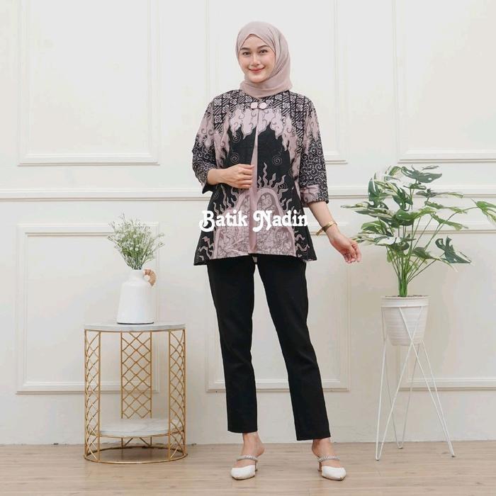 READY Blouse Ghania - Atasan Batik Couple Pasangan Model Bolero Blouse Batik Kerja Pria Wanita Baju