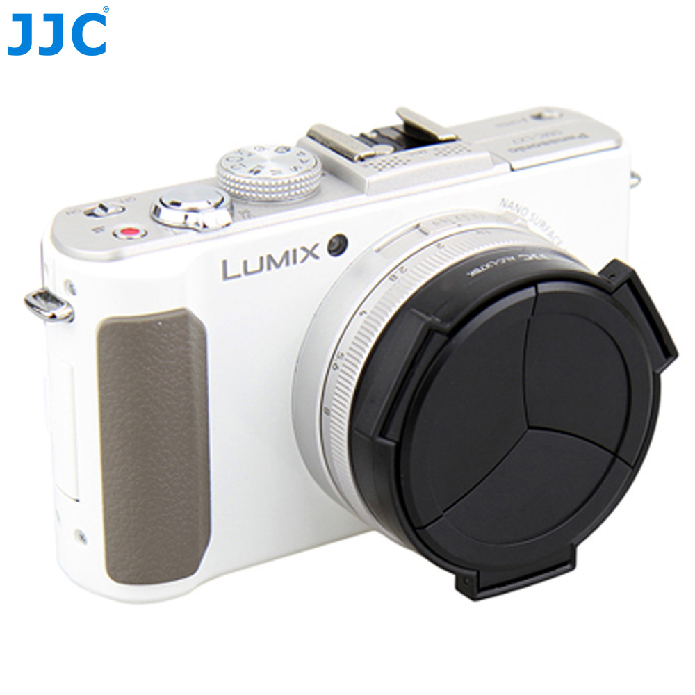 JJC Camera Auto Lens Cap for PANASONIC DMC-LX7/Leica D-Lux6 Black Silver Self-Retaining Automatic