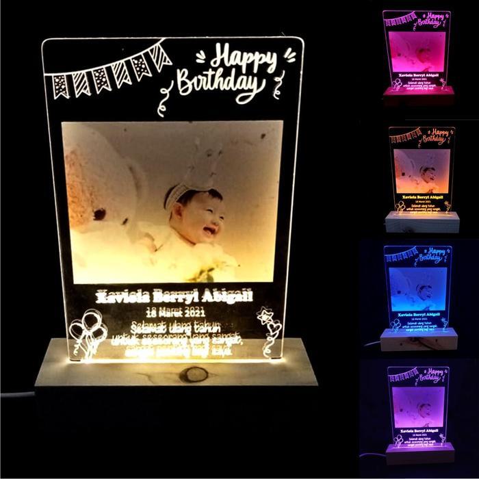 Kado Ulang Tahun Hadiah Ulang Tahun Lampu Tidur Akrilik CUSTOM FOTO & UCAPAN Hiasan
