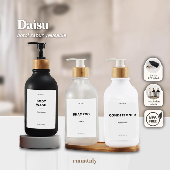 DAISU Botol Sabun Cair Pump Tempat Sabun Estetik Hitam Putih Transparan 300mL 500mL