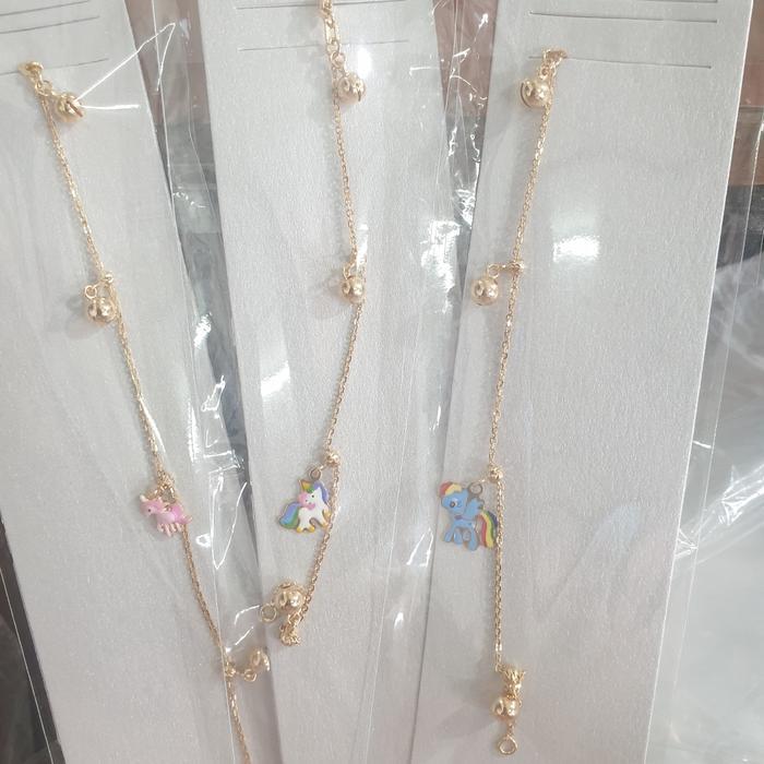 READY Gelang balita anak unicorn pony kuda emas asli 700 70% 16k bunyi 14 cm