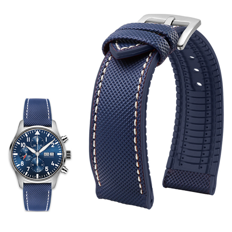 for IWC Pilot Mark 18 Portuguese Tudor Breitling Nylon Rubber Bottom Watch Strap Watchband 19mm 20mm