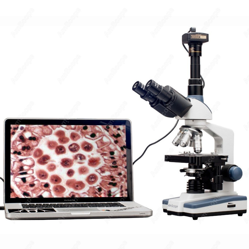 Lab Compound Microscope--AmScope Supplies 2000X LED Lab Trinocular Compound Microscope w 3D