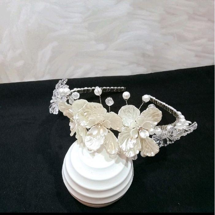 Bando pesta bandana mutiara bando fuji tiara rambut aksesoris hijab Headbands Akrilik Putih Bunga