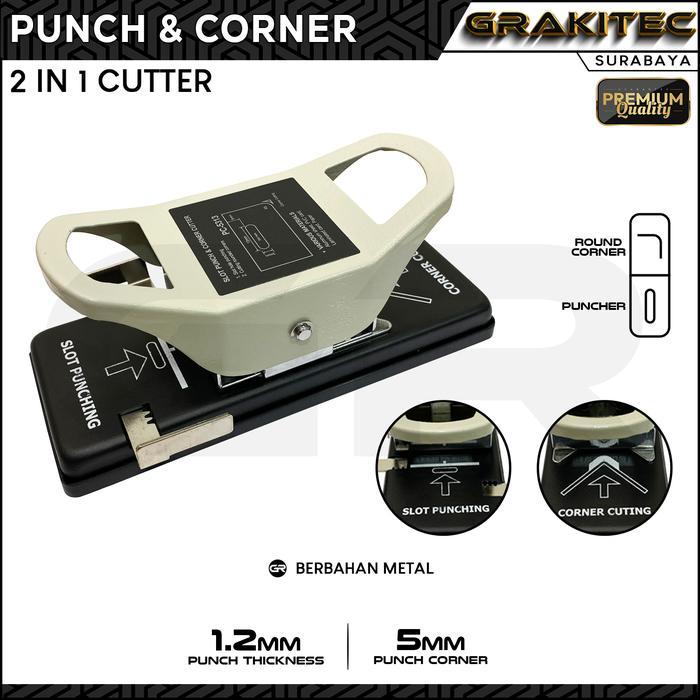 Alat Puncher 2in1 sudut dan oblong 5313 plong pelubang PVC ID Card, Kertas, Foto Grakitec