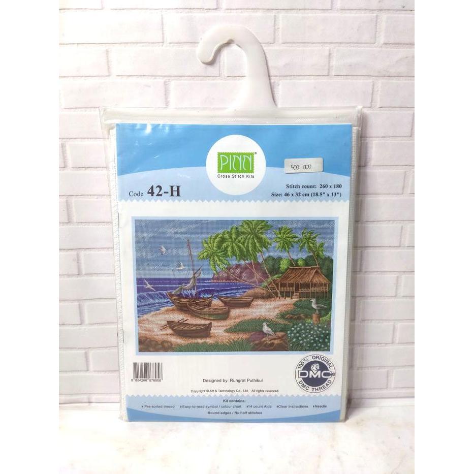 Paket Sulam Kristik Strimin Ori PINN 42-H Sea Pemandangan Pantai Beach