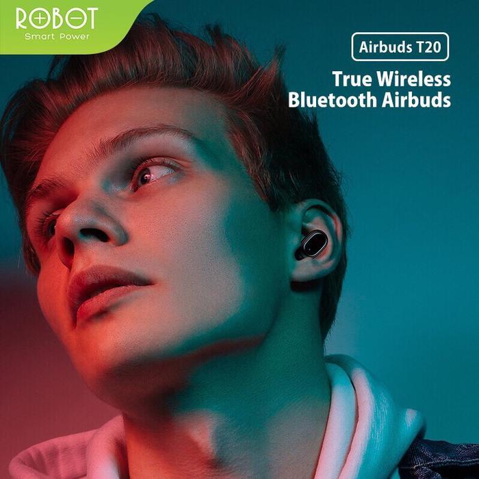 Headset Bluetooth Earbud Airbuds Robot T20. Suara Jernih Dan Ngebass