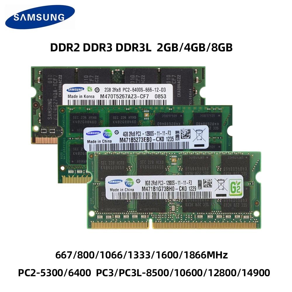Samsung Laptop Ram DDR2 2GB 4GB 800MHz 667MHz DDR3 DDR3L 2GB 4GB 8GB 1066 1333 1600 1866MHz SODIMM
