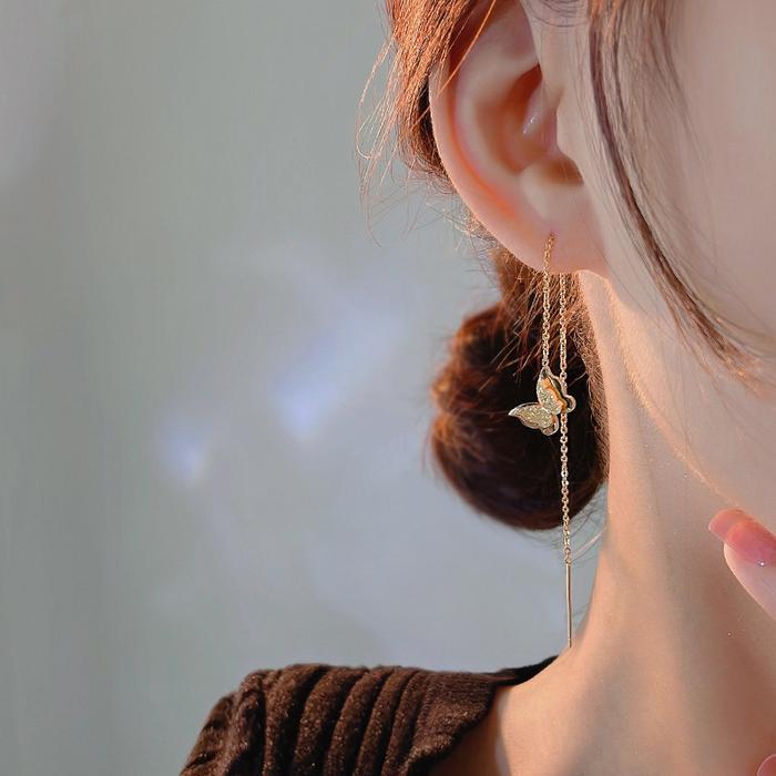 HARMOTIDAnting-anting Panjang Rumbai Kupu-kupu Baja Titanium untuk Wanita Anting-anting Fashion