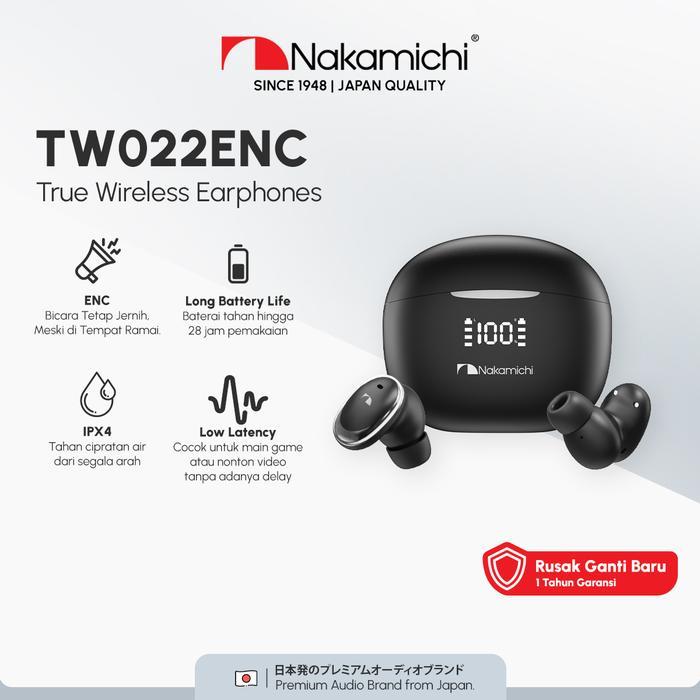 TEREMURAHTERLARIS READY SILAHKAN DIORDER NAKAMICHI TW022 ENC TWS EARPHONE FULL BASS EARBUDS
