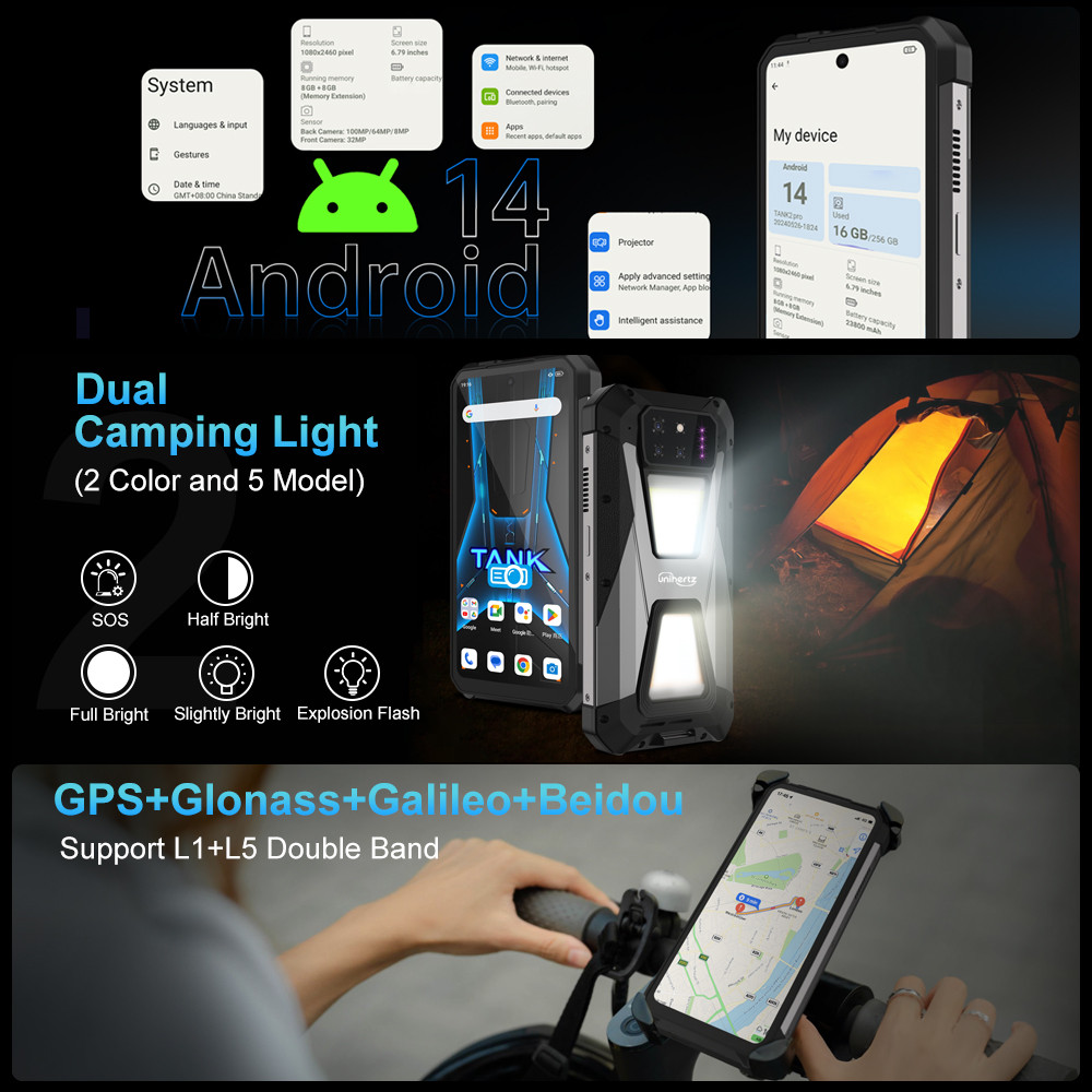 Unihertz tank 3s 8849 powered smartphone with projector 24GB 256GB Dimension 8200 cellphone 15600mAh