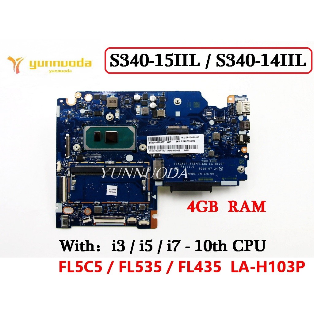 FL5C5 FL535 FL435 LA-H103P For Lenovo S340-15IIL, S340-14IIL Laptop Motherboard With i3 i5 i7 10th
