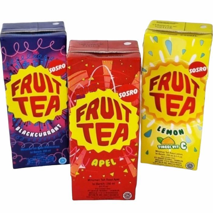 SOSRO FRUIT TEA 200ML [1 DUS ISI 24 KOTAK] - MINUMAN TEH RASA BUAH BLACKCURRANT / APEL / LEMON /