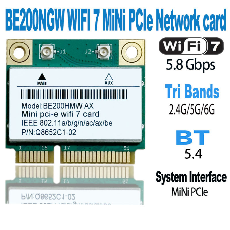 WiFi 7 Mini PCI-E WiFi Card BE200 BE200HMW 8774Mbps 2.4G/5G/6Ghz For Bluetooth 5.4 802.11BE Wireless