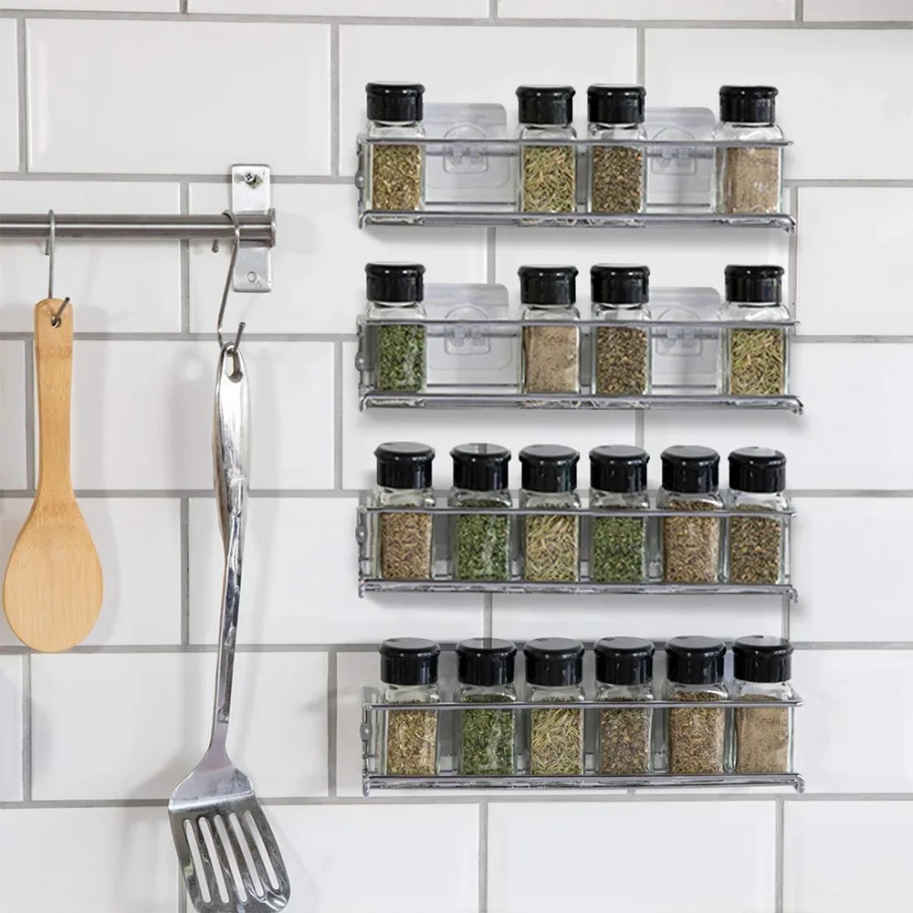 1/2PCS Wall Mount Spice Rack Metal Spice Storage Rack Spice Jar Rack Cabinet Shelf Seasoning Organiz
