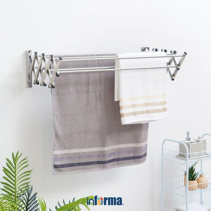 [] Informa Gantungan Pakaian Dinding Rectractable 608B - Silver Jemuran Handuk Gantungan Baju Rak