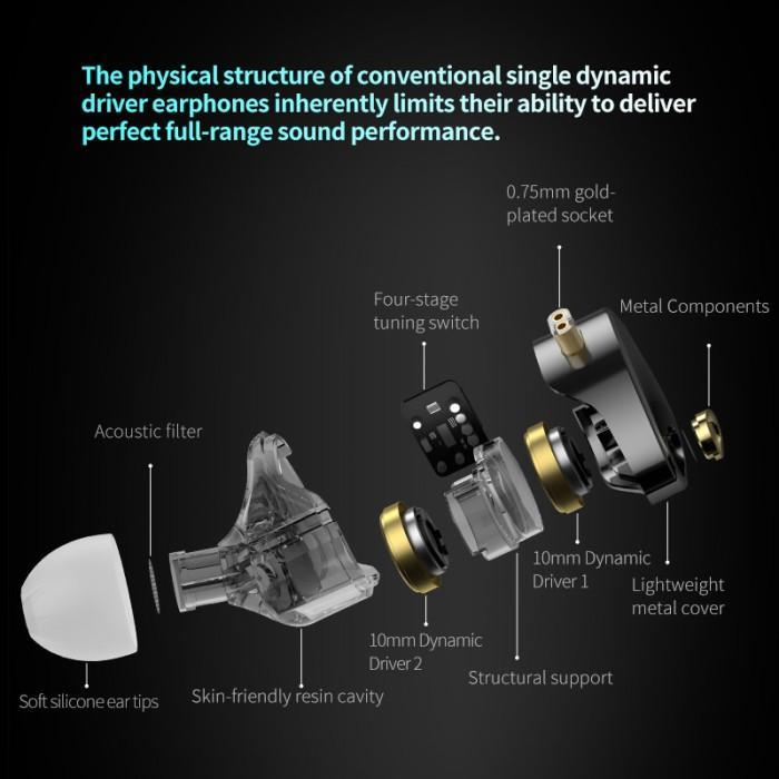 BIGSALE KZ CASTOR PRO DUAL DD IN EAR METAL EARPHONE