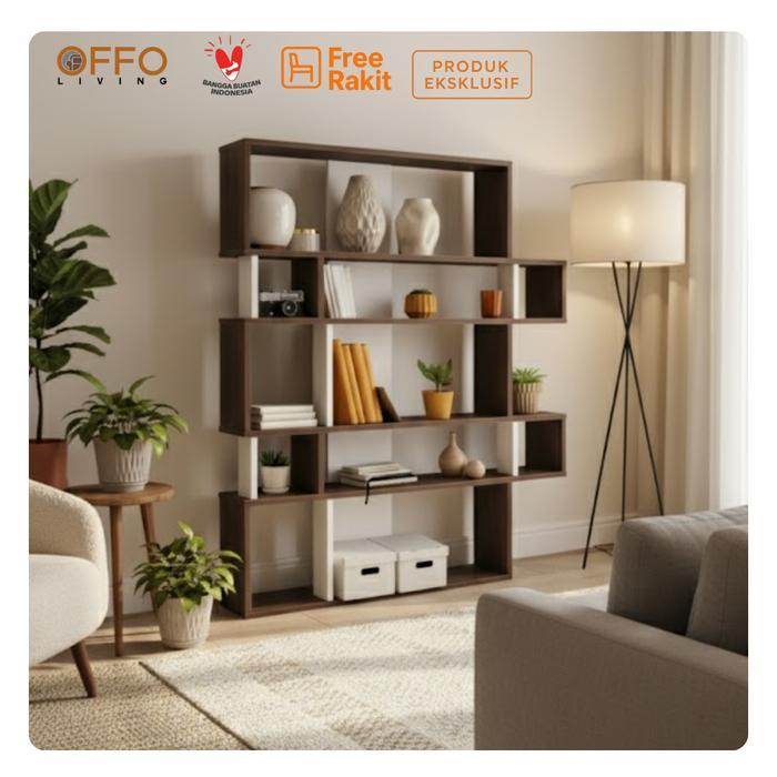 Offo Living - Rak Buku Elegan - Furniture Minimalis Rak Pembatas Ruangan - Olive Bookshelf