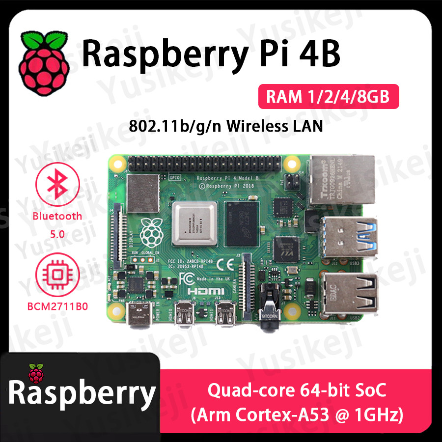 Original Raspberry Pi 4B RAM 1G/2G/4G/8GB ,Raspberry Pi 4 B , Bluetooth5.0 , Wireless LAN,Boardom