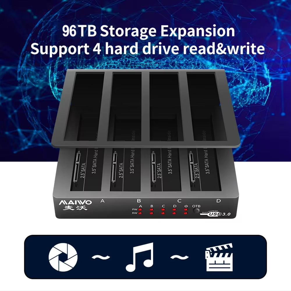 MAIWO 4 Bay Hard Drive Enclosure Sata to USB 3.0 External Multi-Bay 2.5& 3.5 Inch HDD SDD Docking