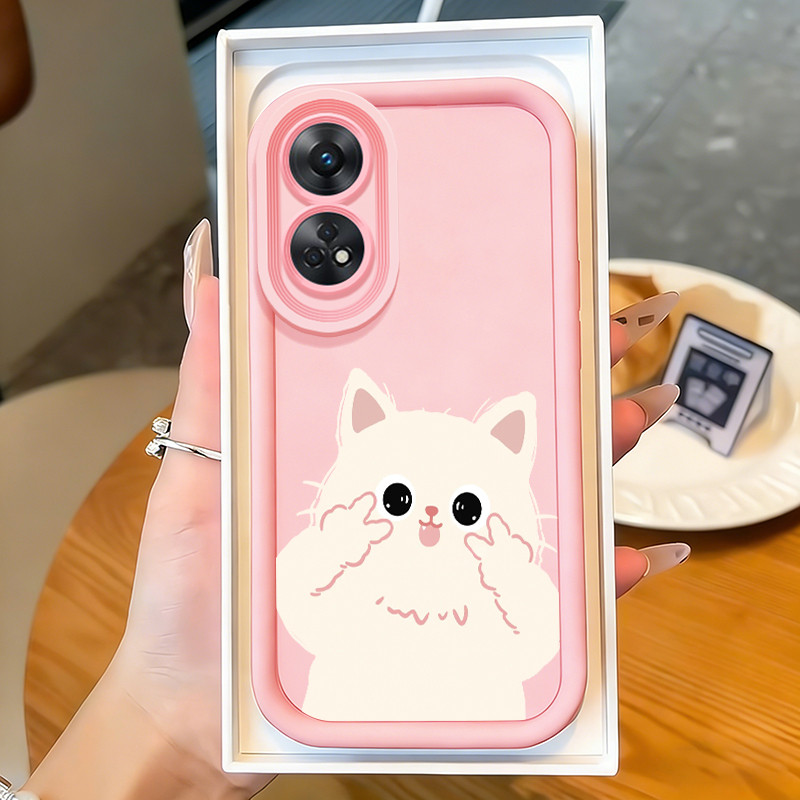 Casing Hp untuk OPPO Reno 8T 4G Case Simbol V Kucing Kasing silikon Cesing menempel asli Kesing Soft