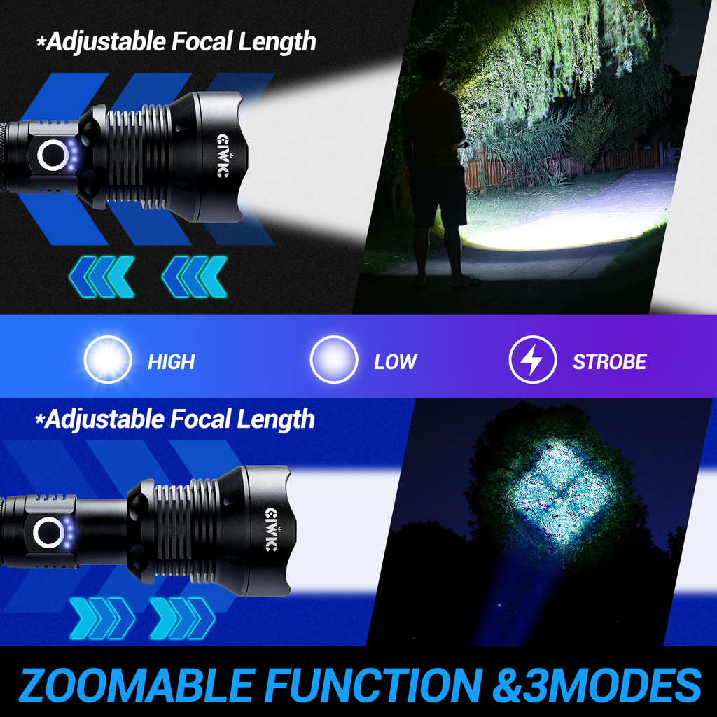 Rechargeable LED Flashlights XHP70 Lamp Beads 90000 Lumens Super Bright Flashlight Powerful Flashlig