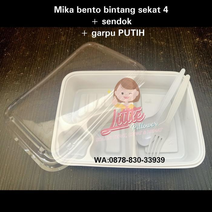 Mika Bento Sekat 4 PUTIH + GARPU + SENDOK /Tray Bento/Box Bento