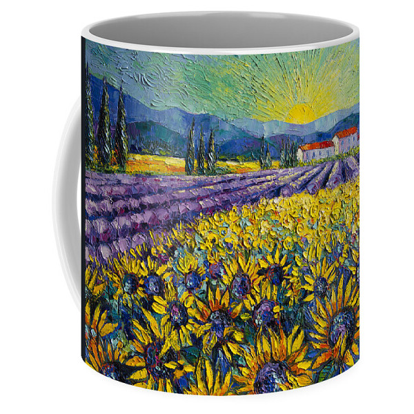 BUNGA MATAHARI DAN LADANG LAVENDER - WARNA-WARNA PROVENCE Lukisan Impresionis Modern dengan Pisau Pa