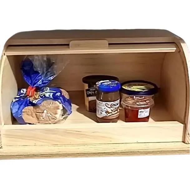 Bread Box tempat penyimpanan roti serbaguna tutup setengahl Kayu