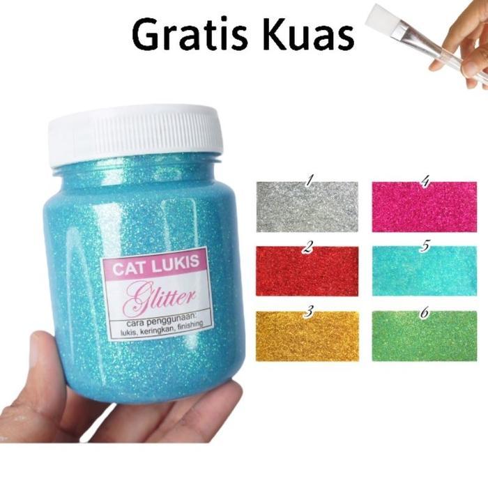 Cat Glitter Siap Pakai (165ml) mengkilap untuk lukis Kain Kulit Sepatu Kanvas Jeans Tas Baju Kaos