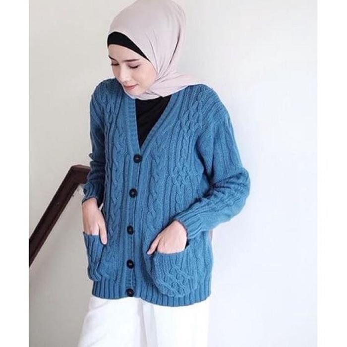 Cable Cardy - Kardigan Rajut Kepang Jumbo Wanita Panjang Cardigan Kancing Oversize Tebal Terbaru