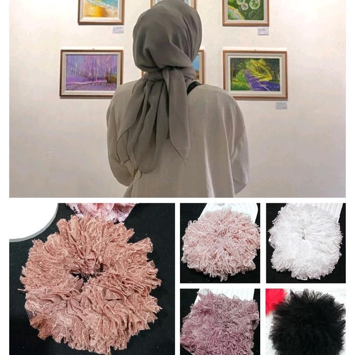 KUNCIR RAMBUT IKAT RAMBUT CEPOL JUMBO CEMOL HIJAB BAHAN TILE DAN BROKAT scrunchies
