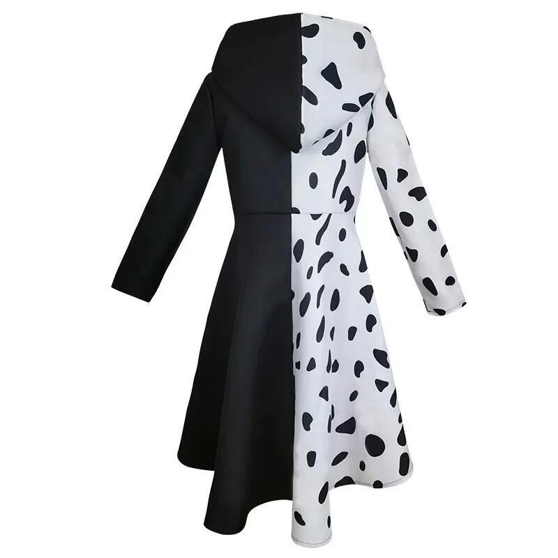 Cruella Deville Costume Black Dalmatian Jumpsuit Dress Girls Halloween Cosplay Party Dress Up